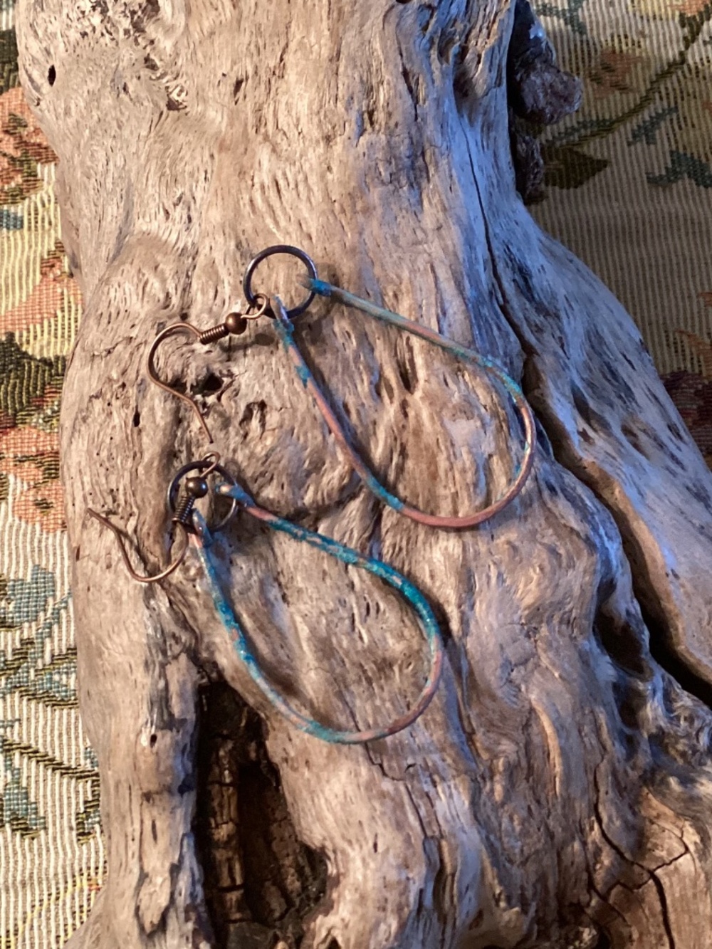 Handcrafted Patina Oval Copper Hoop Earrings Hoops